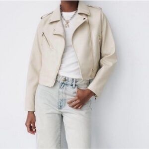 Zara Women's Cream Leather Jacket